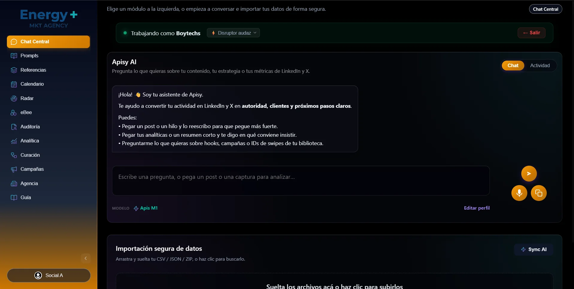 Apisy Modo Agencia — trabajando dentro del espacio de un cliente con su propia marca